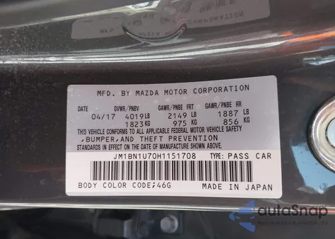 2017 Mazda Mazda3 Sport из США, поврежденный, VIN JM1BN1U70H1151708